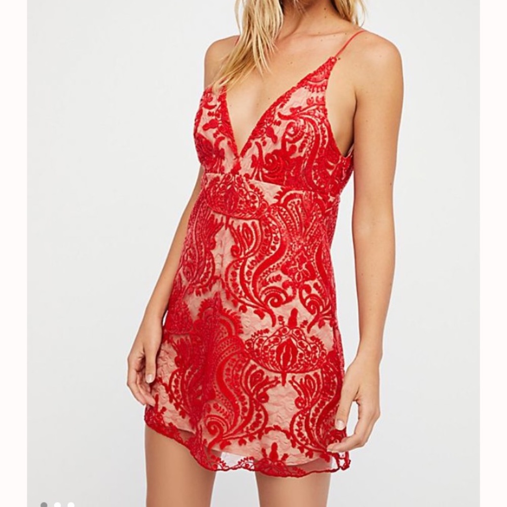 Free People Night Shimmers Mini Dress Red 6 NWT